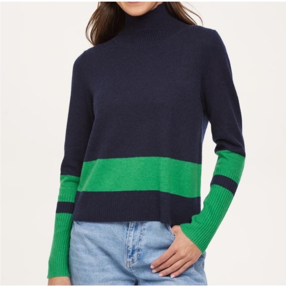 Filoro Addison 2-Ply Cashmere Striped Color Block Turtleneck Sweater Size S